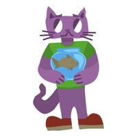 purple cat with aquarium with fish character with vector