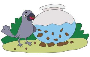 A crow is sitting near a pot looking at water vector