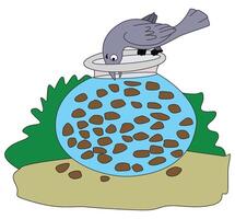 A crow is drinking water from a pot vector