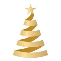 Christmas tree spiral ribbon decoration, color stylized illustration of a decorated Christmas tree in the form of a golden ribbon and star, isolated on white background vector