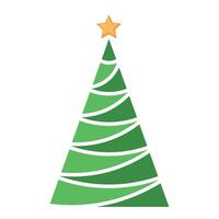 Christmas tree silhouette symbol icon shape, color illustration of one stylized decorated Christmas tree with star, isolated on white background vector