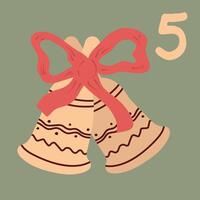 Christmas Advent calendar, bells with a bow. A greeting card for printing. vector