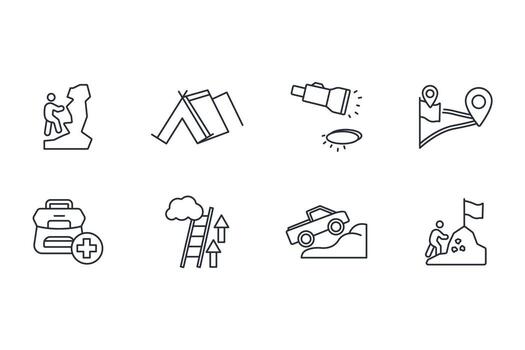 alpinismo icono establecer...editable trazo.lineal estilo firmar para utilizar web diseño,logotipo.símbolo ilustración. vector