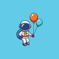 Cute Astronaut Floating With Planet balloons In Space Cartoon Icon Illustration. Technology Science Icon Isolated . Flat Cartoon Style vector