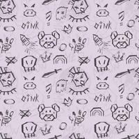 Seamless graffiti-style pattern with marker creepy elements of evil beasts and faces, futuristic and cyberpunk vibes on a gray background.Industrial elements, dynamic and aggressive aesthetics vector