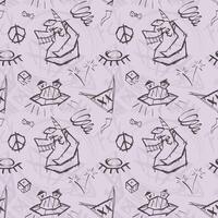 Seamless graffiti-style pattern with inky creepy elements of evil beasts and faces, futuristic and cyberpunk vibe on concrete background.Industrial elements, dynamic and aggressive aesthetics vector