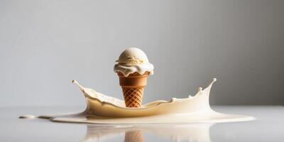 Ice cream splashing on a white surface photo