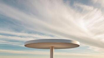 A white table with a white umbrella on top of it photo