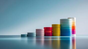 A stack of colorful containers on a table photo
