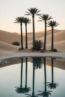 Reflection of palm trees in a pool in the desert photo