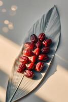 Date palm leaves with ripe dates on it photo