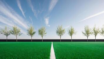 A soccer field with trees and lines photo