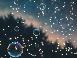 Soap bubbles floating in the air with stars in the background photo