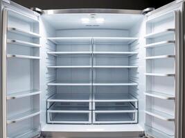 An open refrigerator with its doors open photo