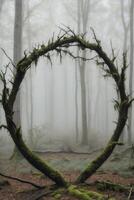 A mossy tree in the middle of a forest photo