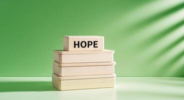 A stack of wooden blocks with the word hope written on them photo