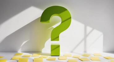 Question mark on white background with sticky notes and sunlight 3d rendering photo