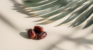 Dates and palm leaf on white background photo