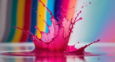 A splash of pink liquid is falling into a pool photo