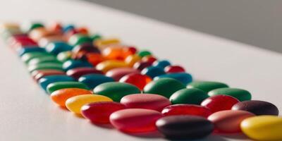 A row of colorful jelly beans on a table photo
