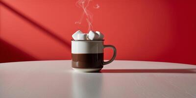 Hot chocolate with marshmallows in a mug on a table photo