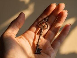 A person holding a key in their hand photo