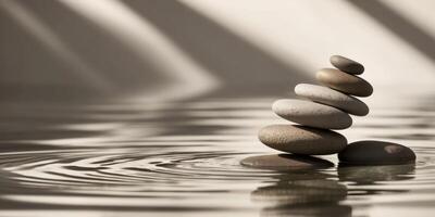 A stack of stones is sitting on top of water photo