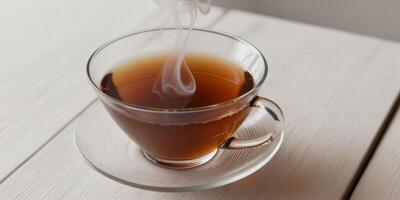 A cup of tea with steam coming out of it photo