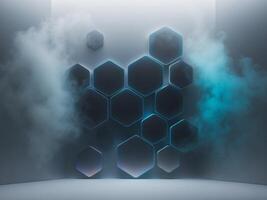 3d rendering of a futuristic room with smoke coming out of it photo