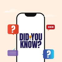 Do you Know. Do you know with question mark on smartphone screen with plain white background. Fun facts, Amusing facts banner. vector
