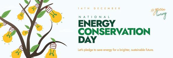 National Energy Conservation Day, 14th December cover banner. Energy Conversation day conceptual banner with a tree having bulbs on its branches. The day highlight the importance of saving energy. vector