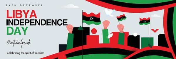 Libya Independence day. 24th December Independence day of Libya celebration cover banner, abstract art elements, hand fists in air. vector