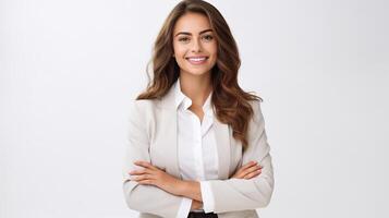 Portrait of a smiling business woman isolated on white background photo