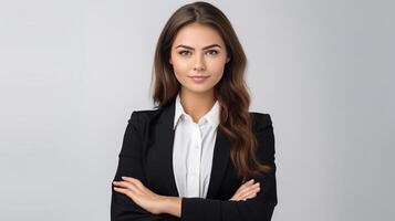A beautiful young business woman in a suit and tie photo