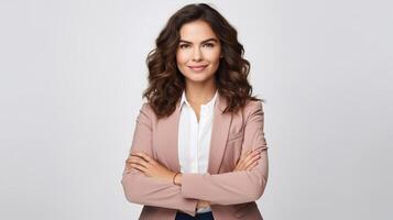 Portrait of a confident business woman standing with arms crossed on a white background photo