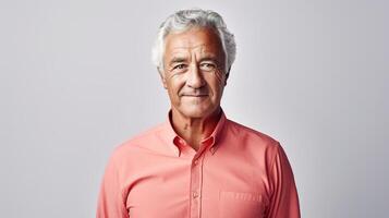 An older man in a pink shirt photo