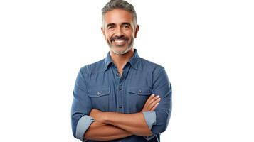 A man with a beard and a blue shirt photo