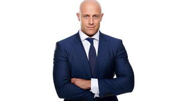 A bald man in a suit and tie photo