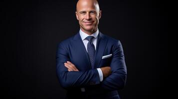 A bald man in a suit and tie photo