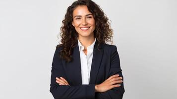Portrait of a business woman smiling isolated on white background photo