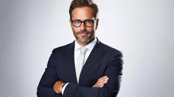 A man in a suit and glasses photo