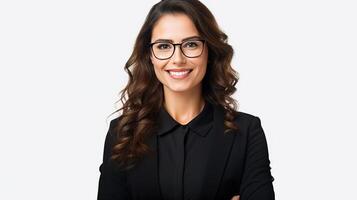 A woman in glasses and a black blazer photo