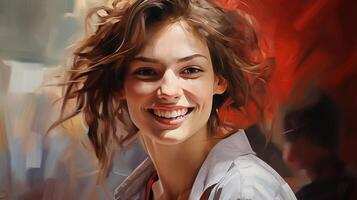 A painting of a woman smiling photo