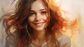 A painting of a woman with long hair photo