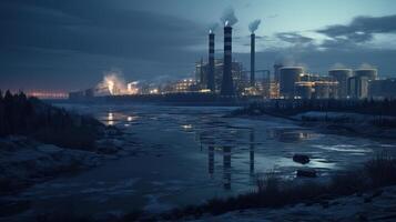 A factory with smoke coming out of the chimneys photo