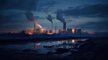 A factory with smoke coming out of the chimneys photo