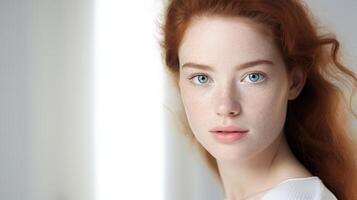 A woman with red hair and blue eyes photo