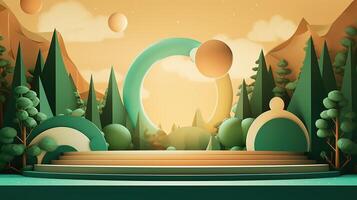 An animated scene with a stage and trees photo