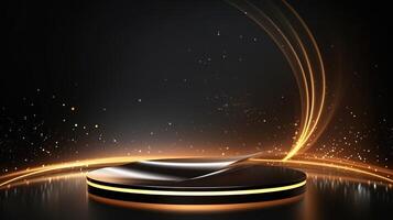 un resumen negro y oro premio estar con brillante luces foto