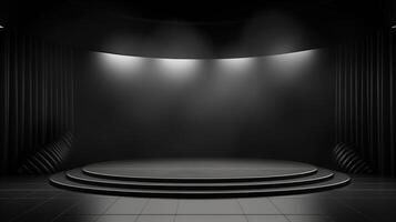 Black stage with spotlight and stage lights photo